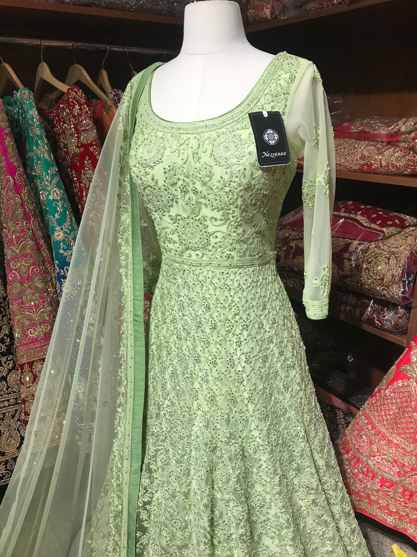 Green Size 38 Tonal Embroidery Anarkali