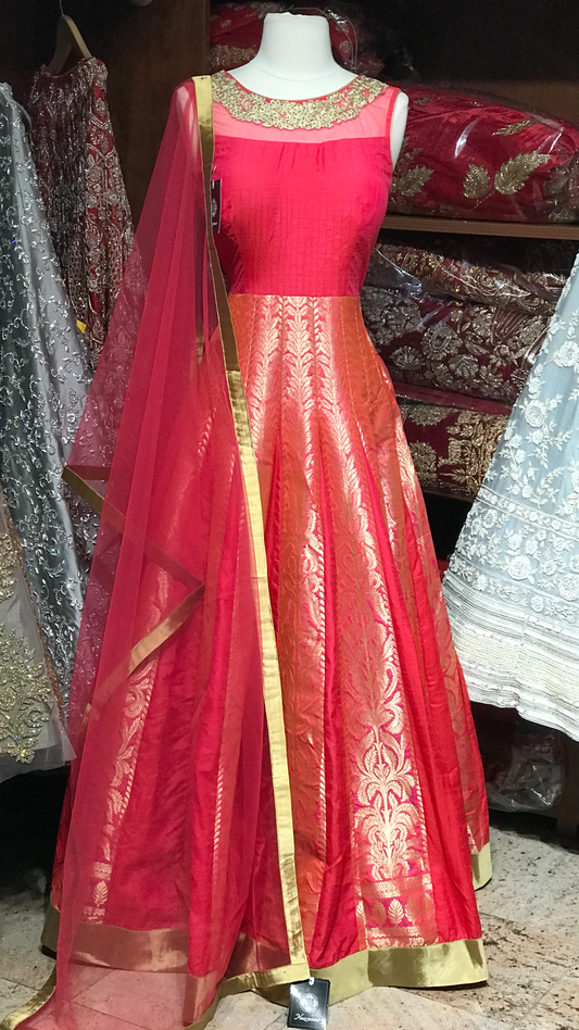 Coral Size 38 Banarasi Anarkali