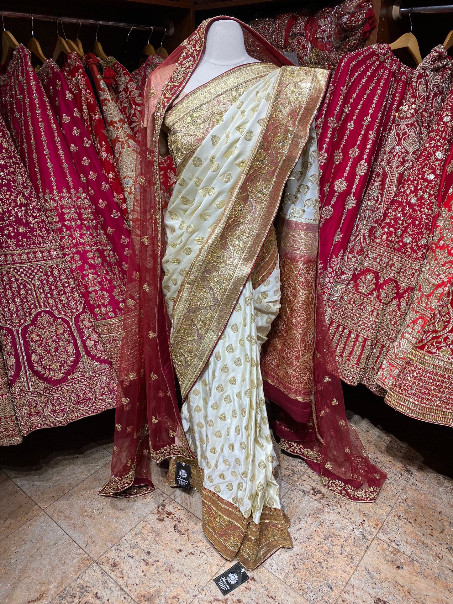 Ivory Cream Pure Silk Banarasi Bridal Saree BBS-020