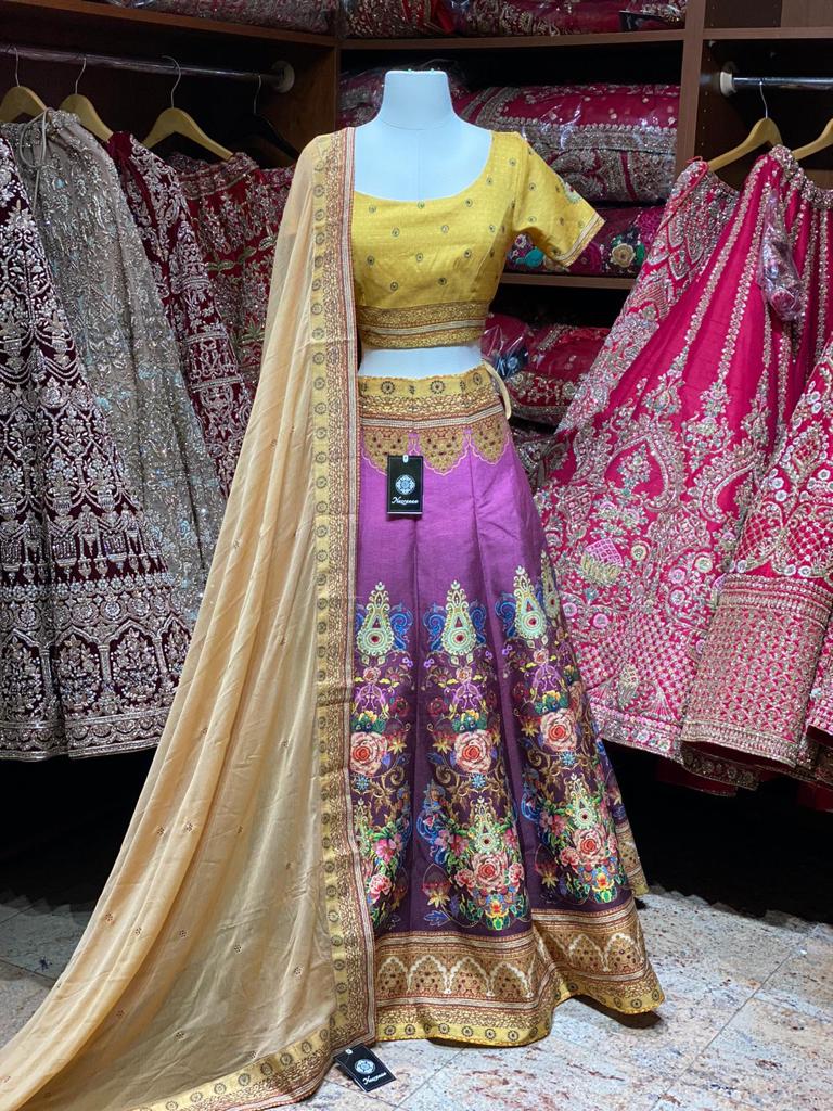 Purple & Yellow Digital Print Party Wear Lehenga PWL-100