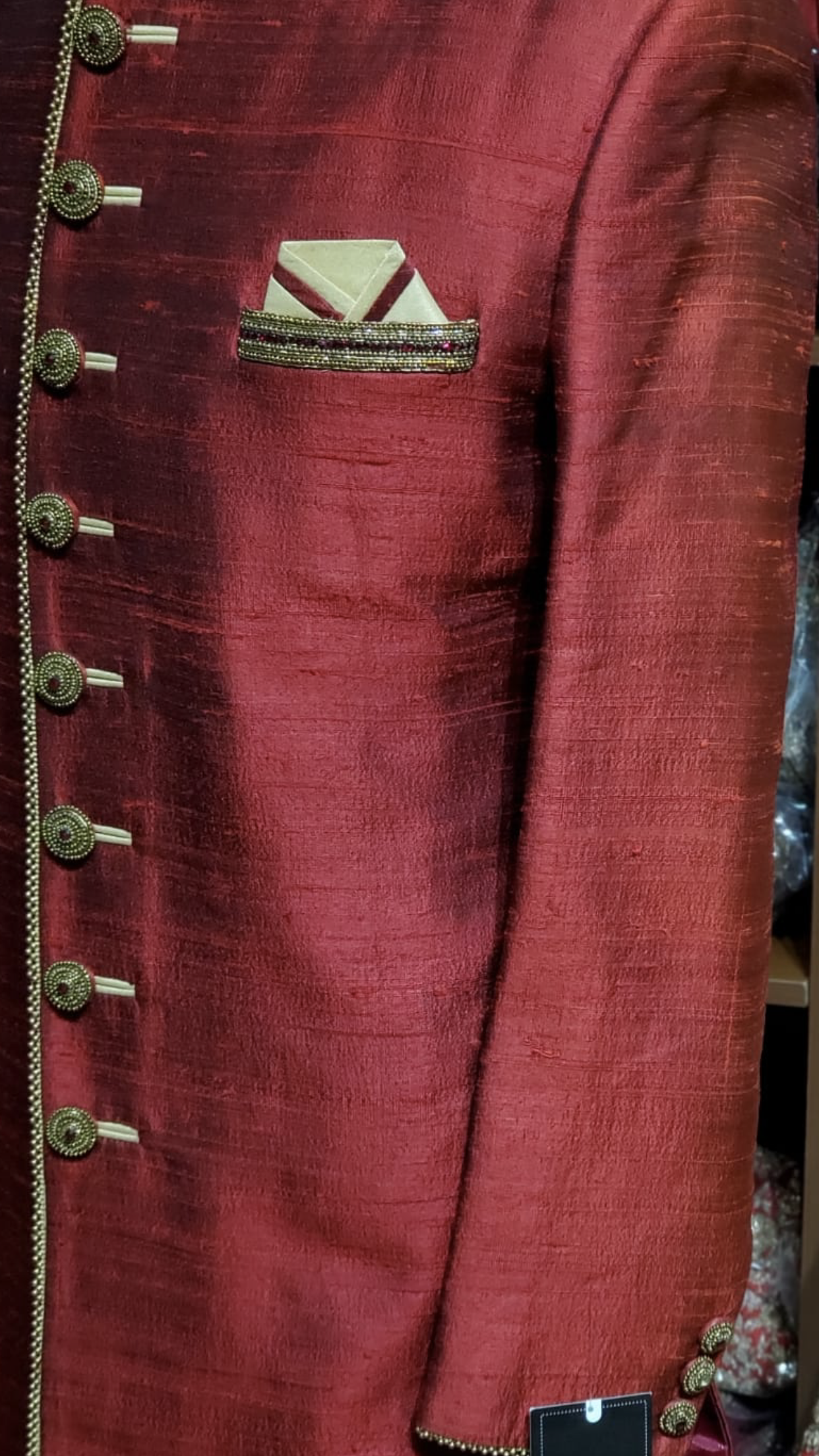 Red Raw Silk Sherwani