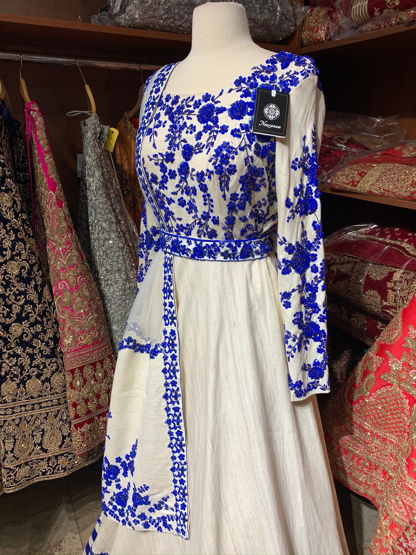 Ivory Blue Size 38 Belted Anarkali