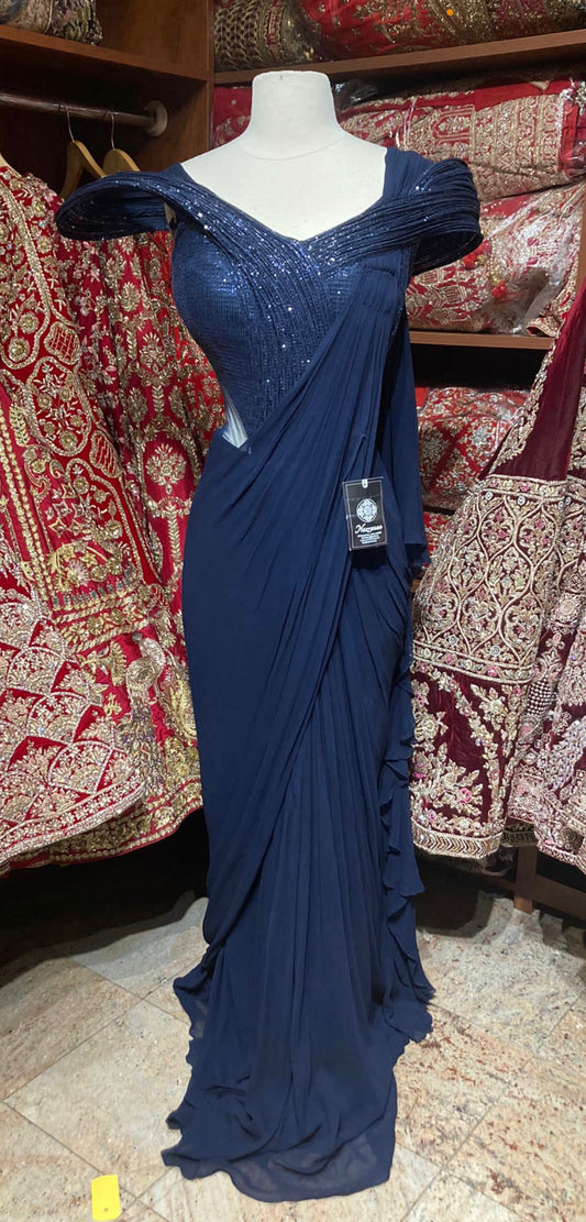 Egyptian Blue Pre-Stitched Saree W/ Readymade Blouse PSS-30