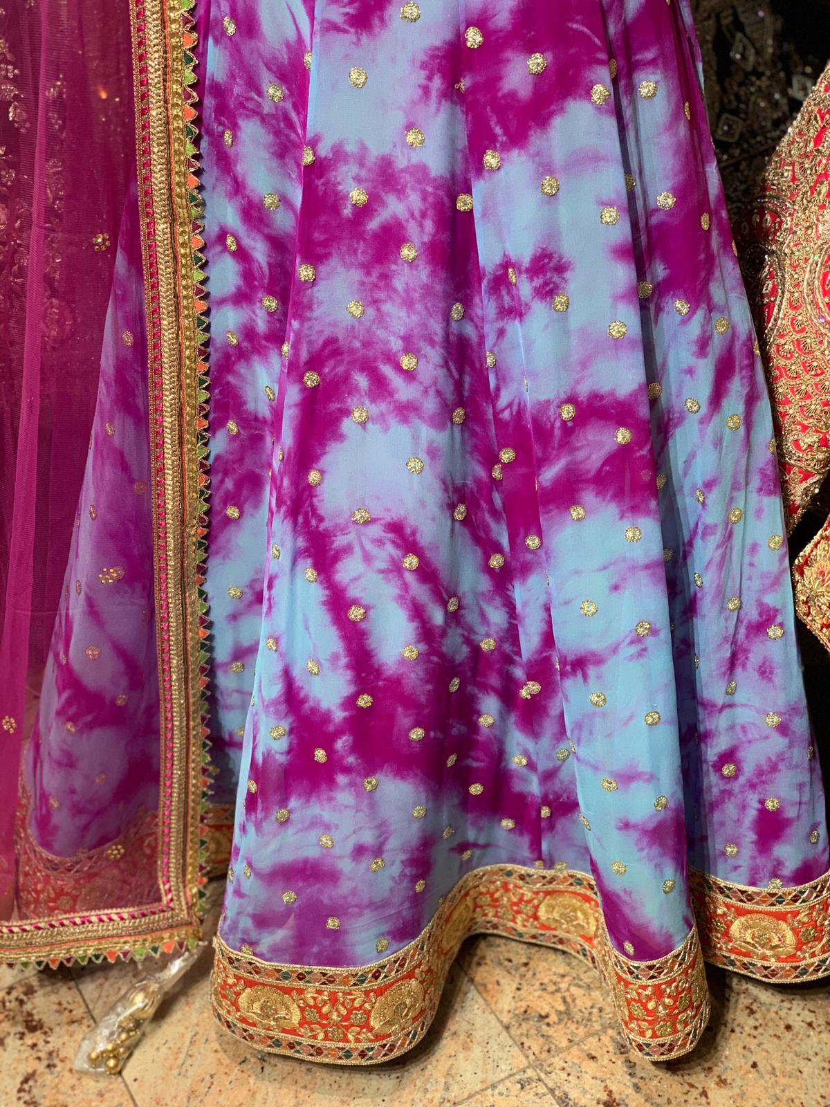 Hot Pink and Purple Tie & Dye Party Wear Lehenga PWL-077