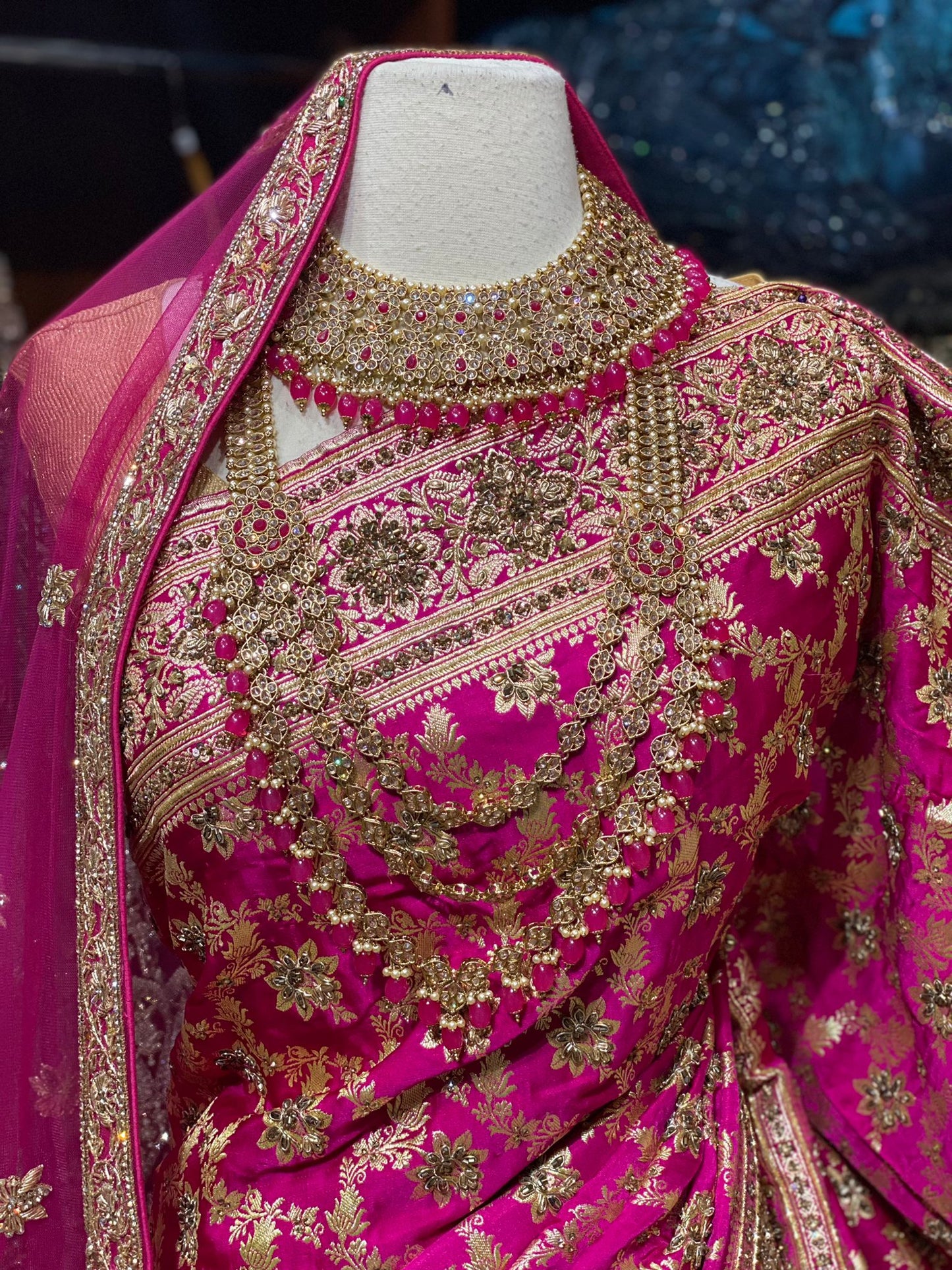 Hot Pink Pure Silk Banarasi Bridal Saree BBS-029