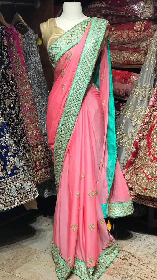 Pink Georgette Saree