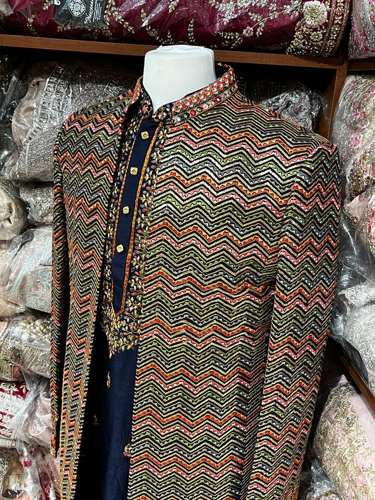 Multicolored Open Jacket Sherwani- R14-N91