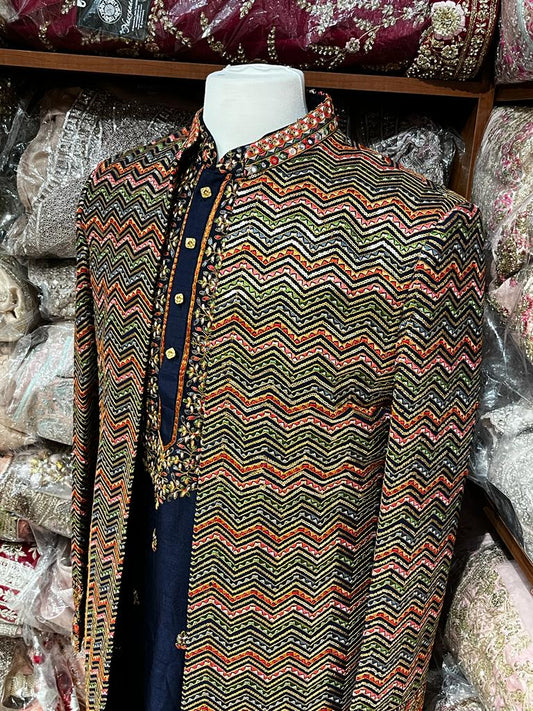 Multicolored Open Jacket Sherwani- R14-N91