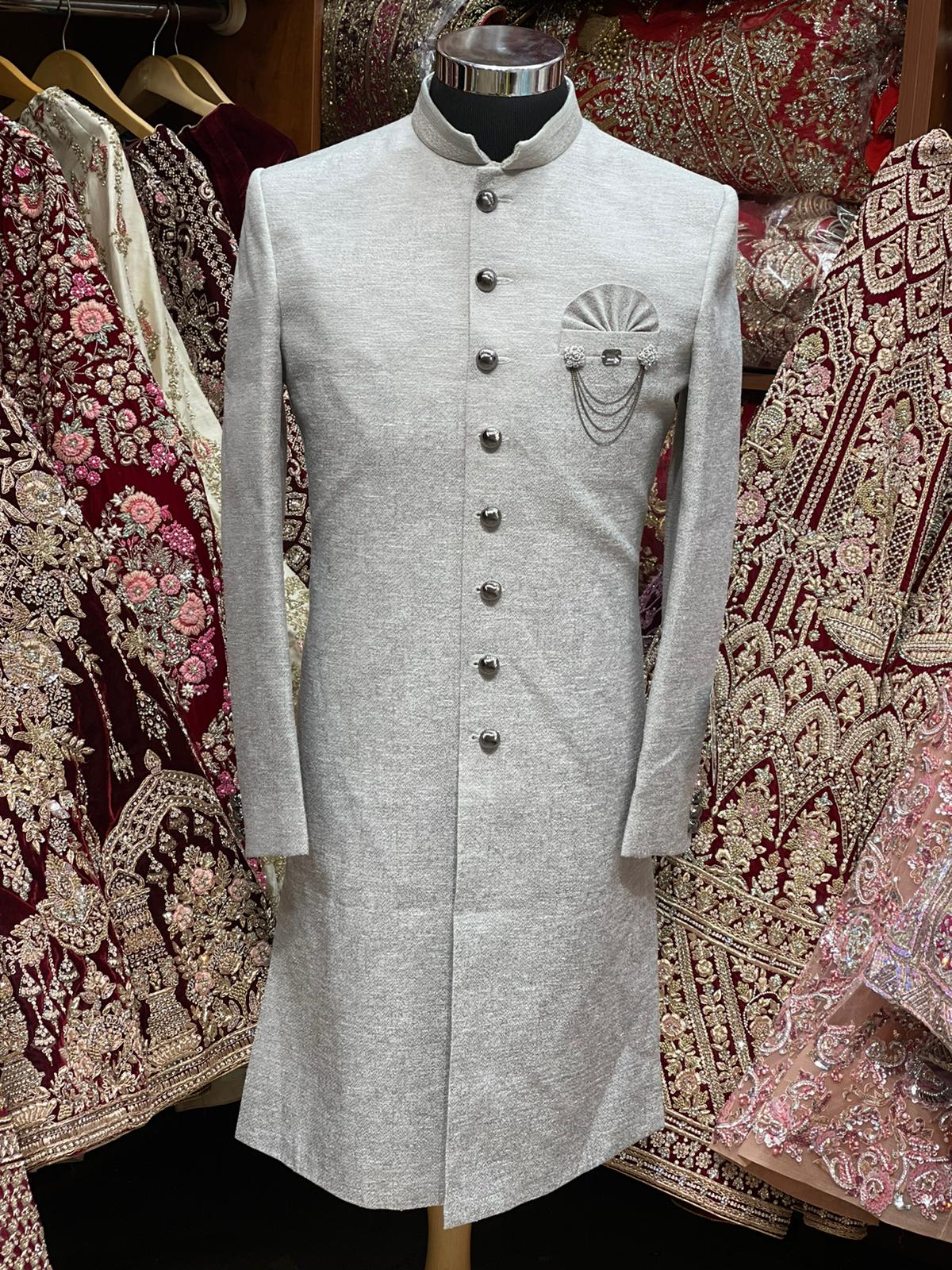 Silver Grey Rajwadi Sherwani- 1254