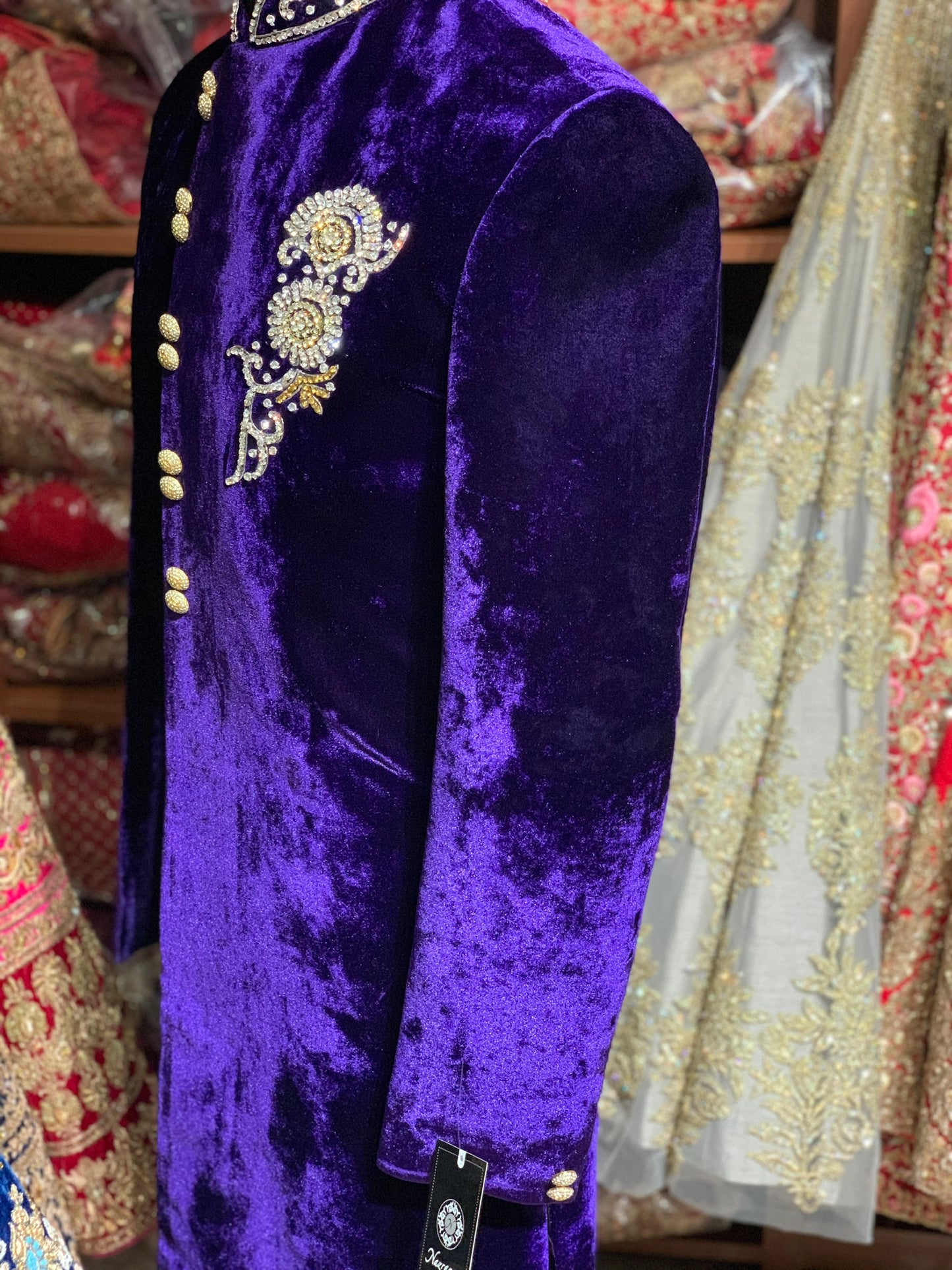 Asymmetric Velvet Sherwani