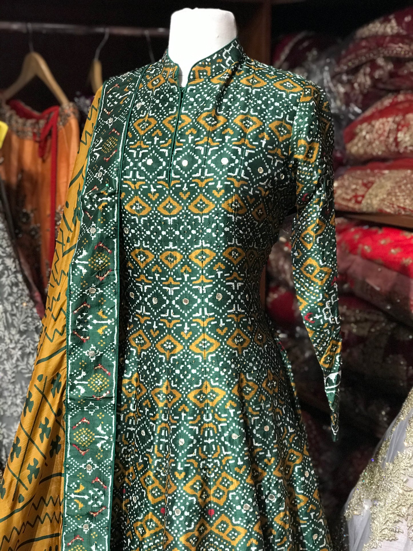 Green Size 38 Patola Print Anarkali