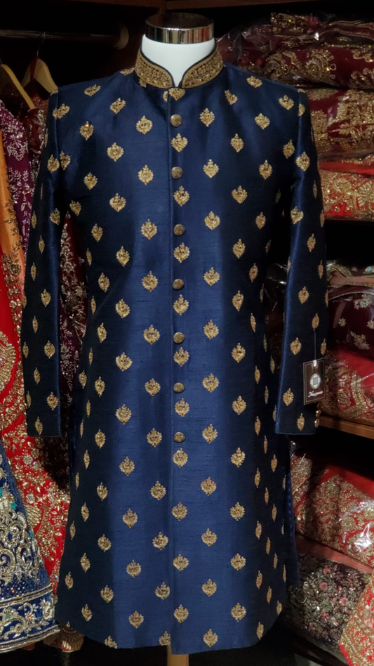 Navy Raw Silk Sherwani