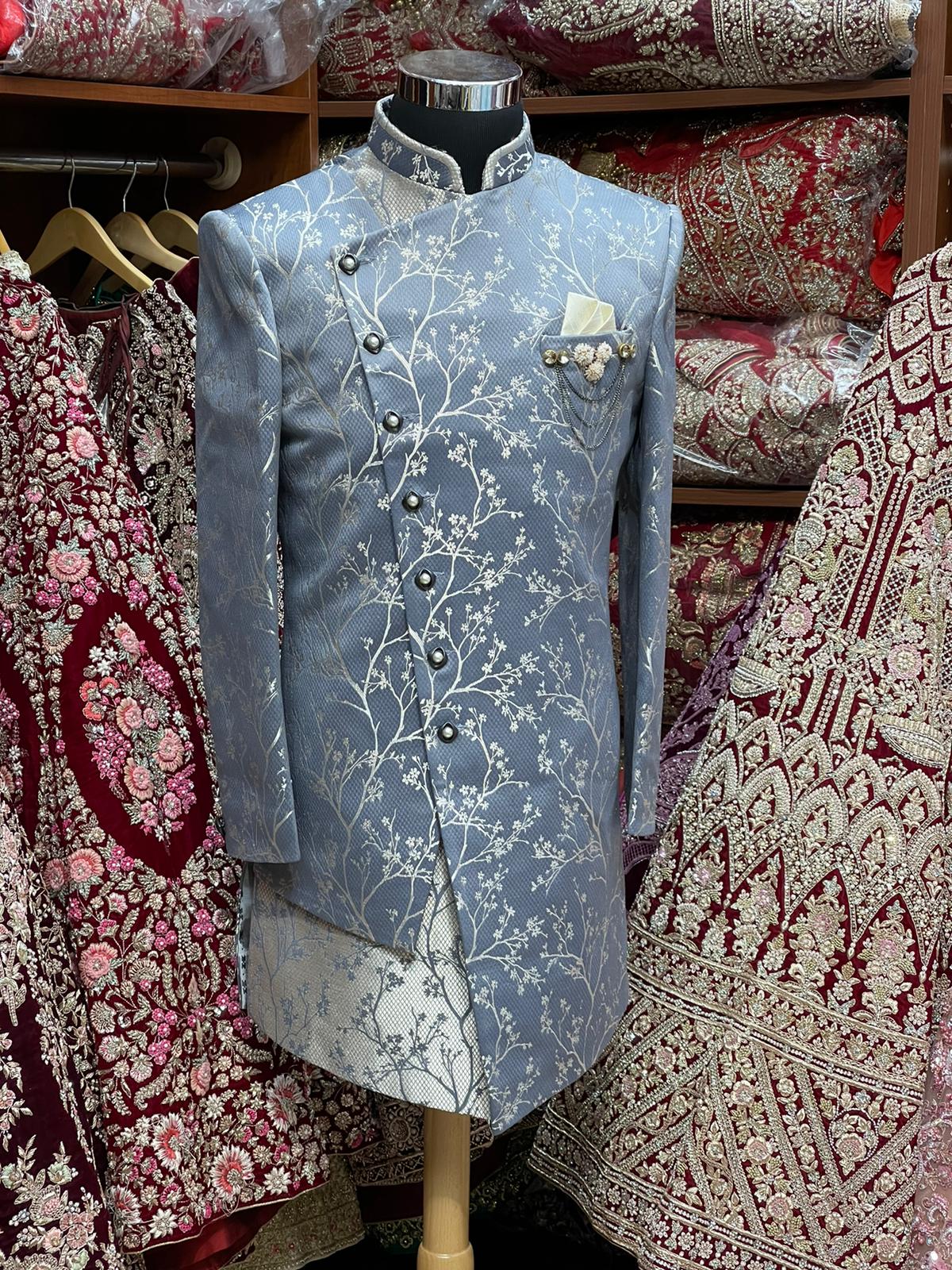 Taupe Grey Indo Western Sherwani- S1303