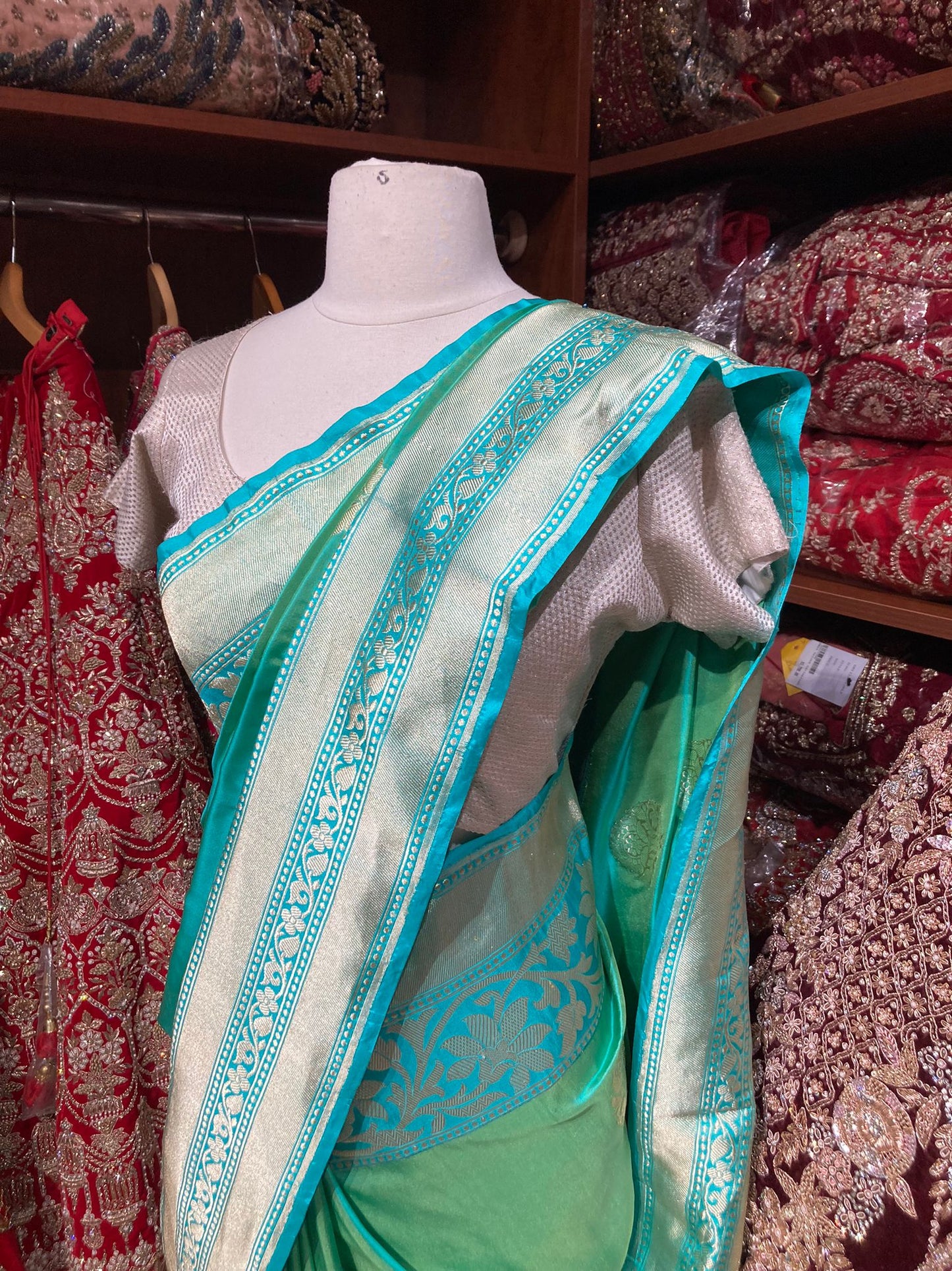 Turquoise Green Pure Silk Saree PSK-018