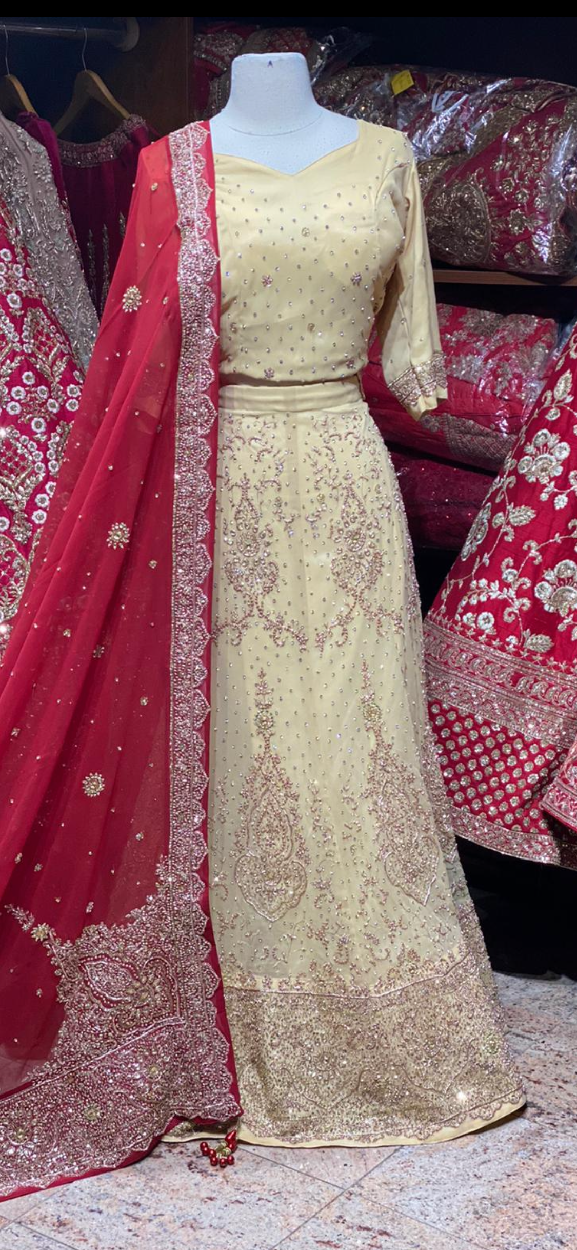 Rich Cream & Red Party Wear Lehenga PWL-116