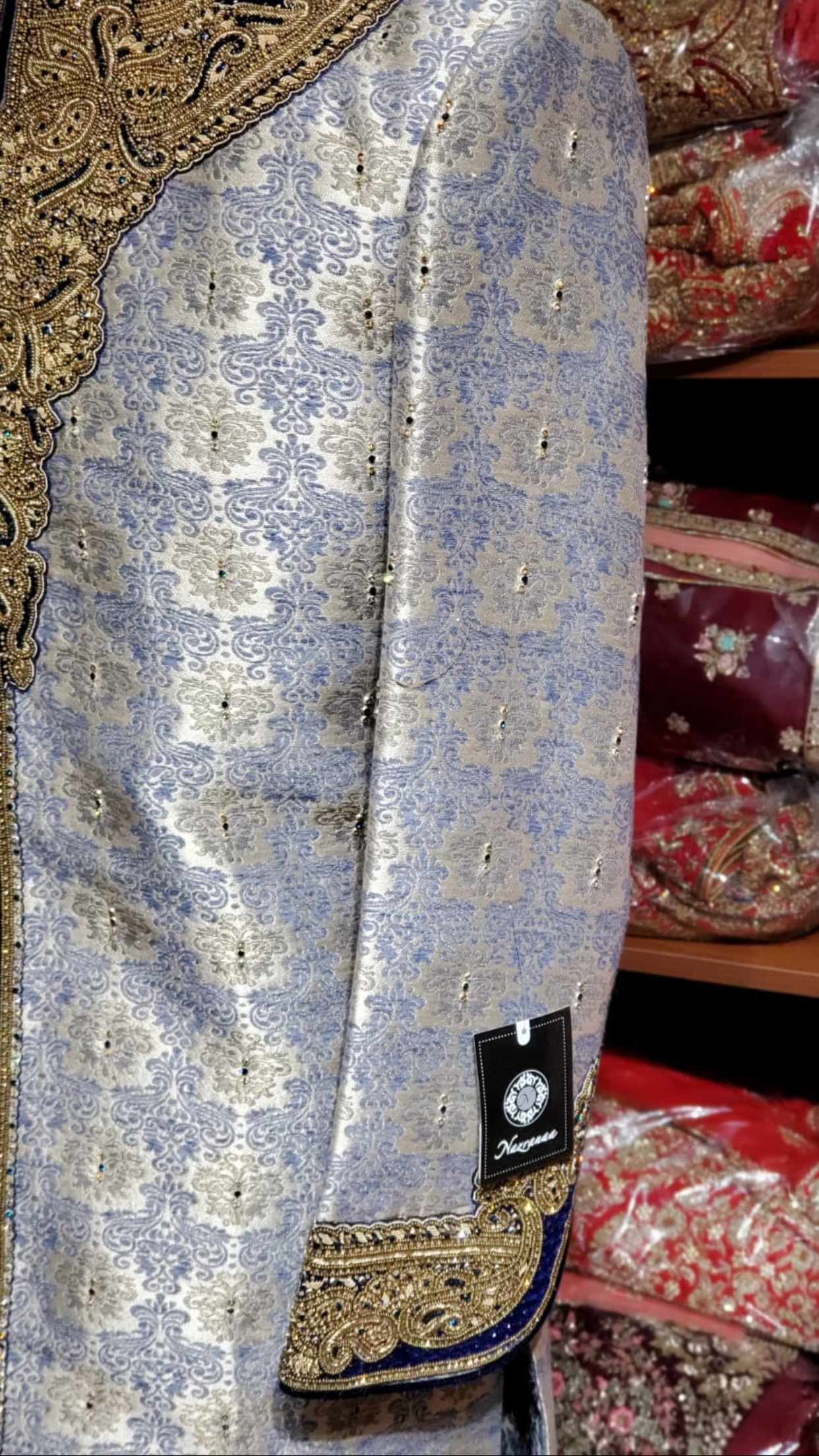 Blue Banarasi Brocade Sherwani