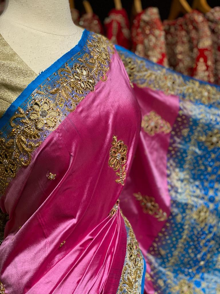 Pink And Blue Pure Silk Kanjeevaram Saree PSK-02