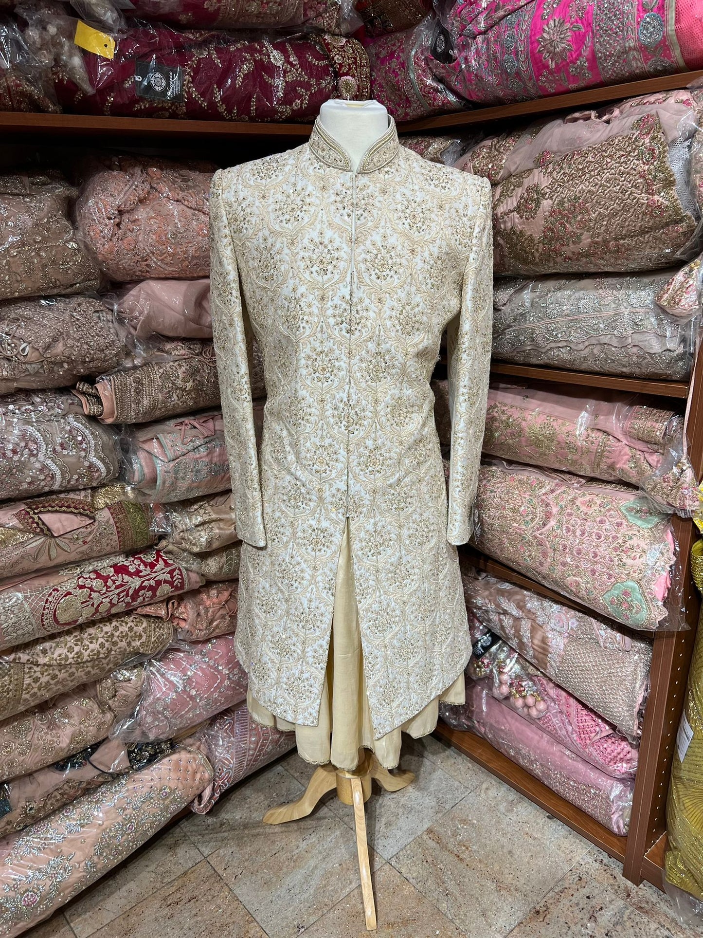 Beige Embroidered Wedding Sherwani