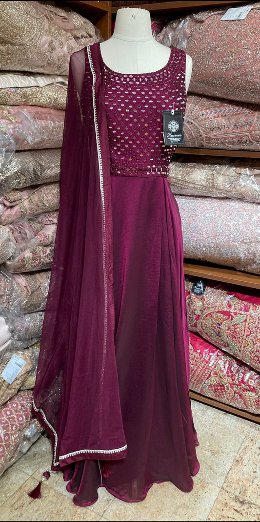 Wine Red Black Anarkali PWA-154