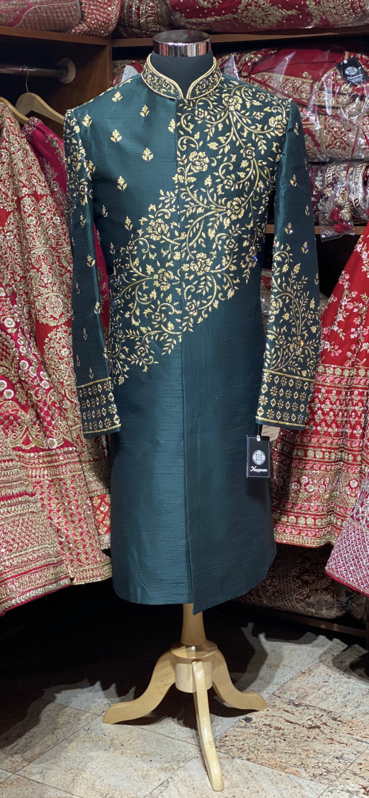 Dark Teal Green Cut Dana Embroidered Sherwani