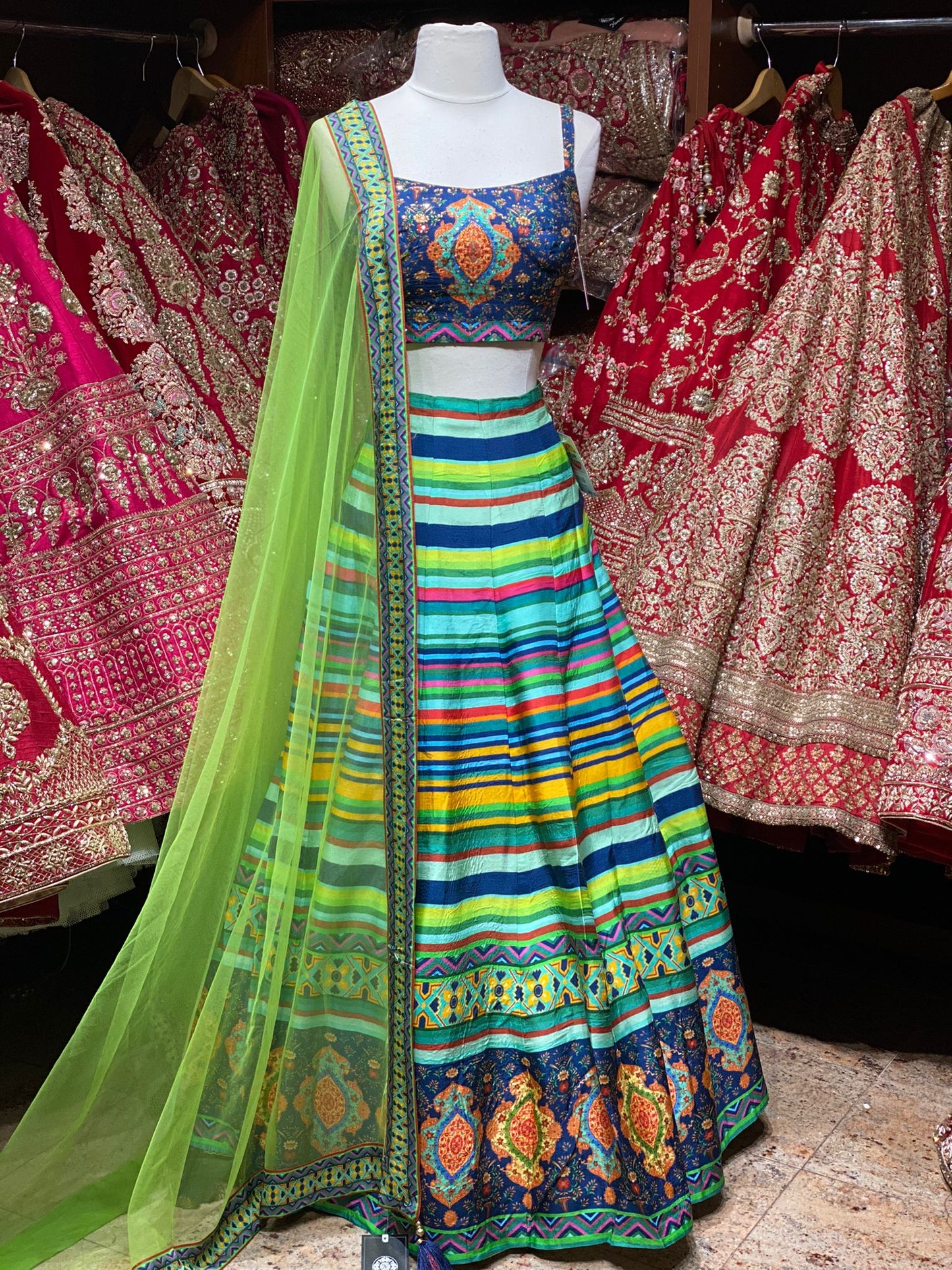 Green Multicolor Strips New Era Party Wear Collection PWL-222