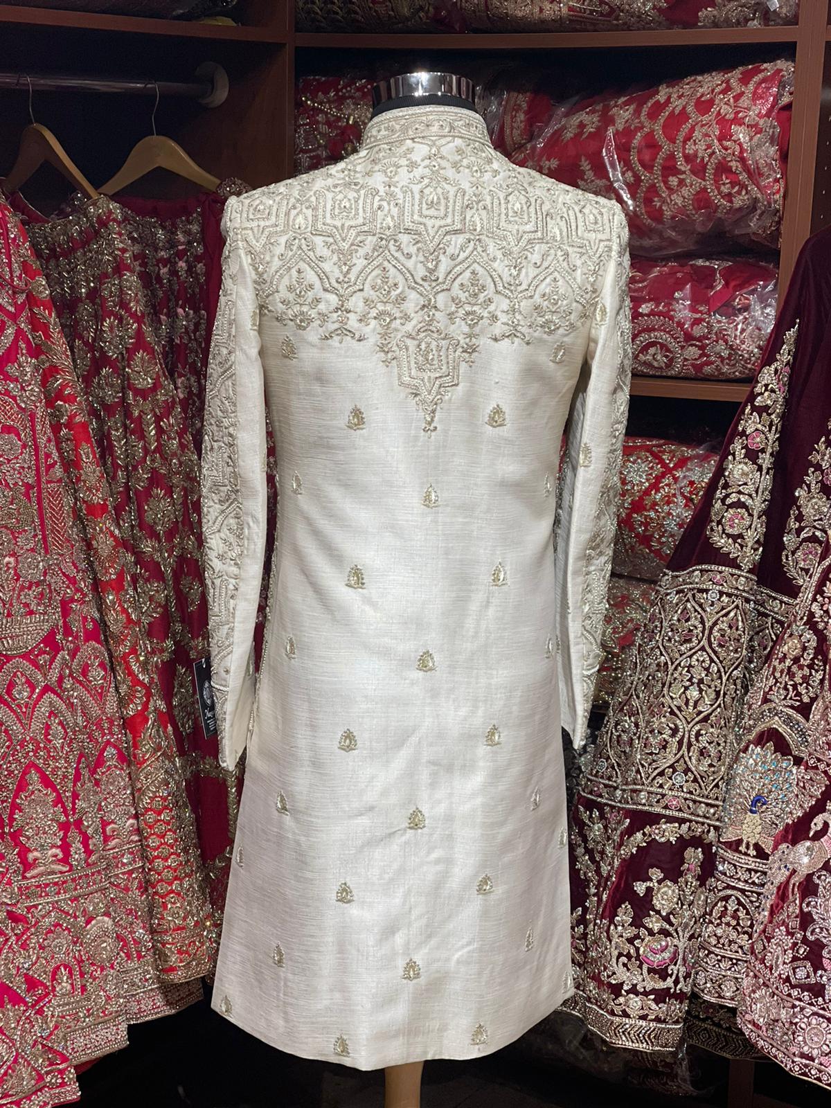 Ivory White Cut Dana Royal  Sherwani