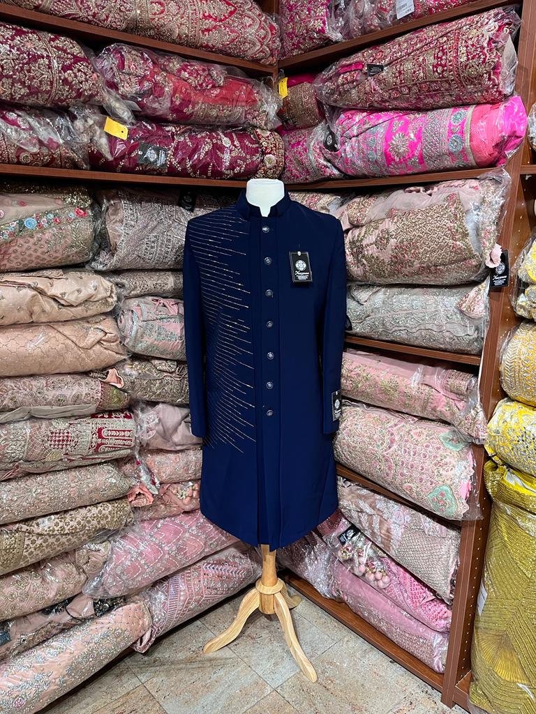 Oxford Blue Open Jacket Sherwani- R14-N81