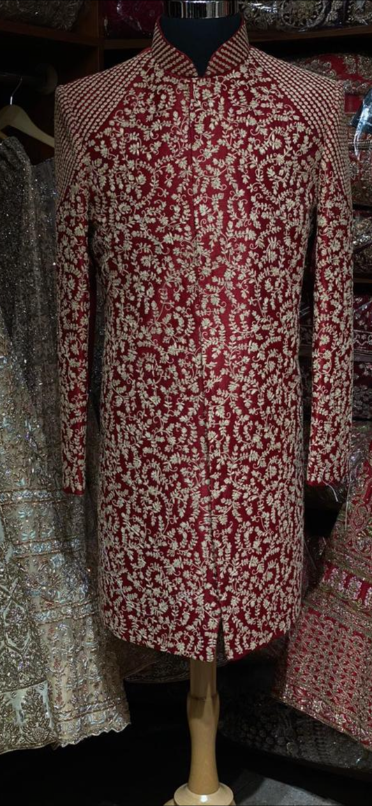 Maroon Raw Silk Size 42 Sherwani