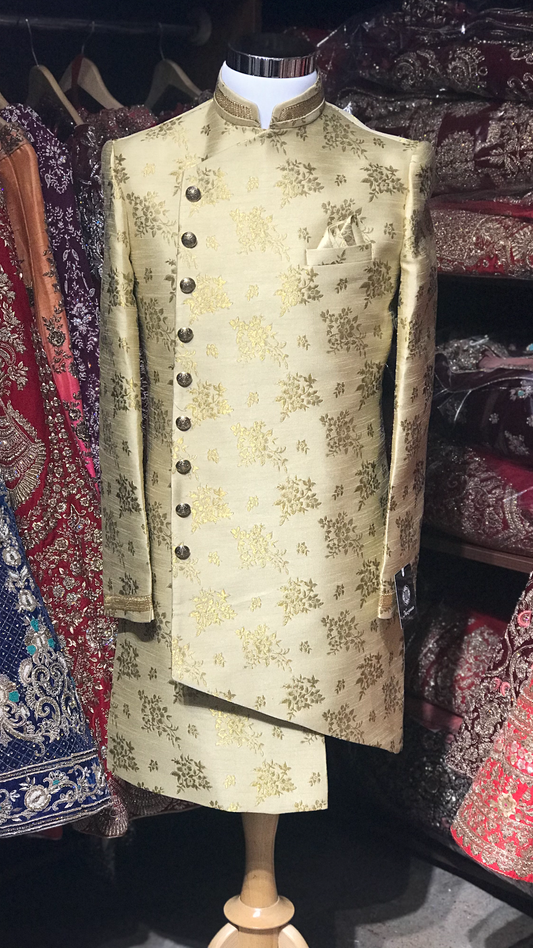 Gold Floral Print Sherwani