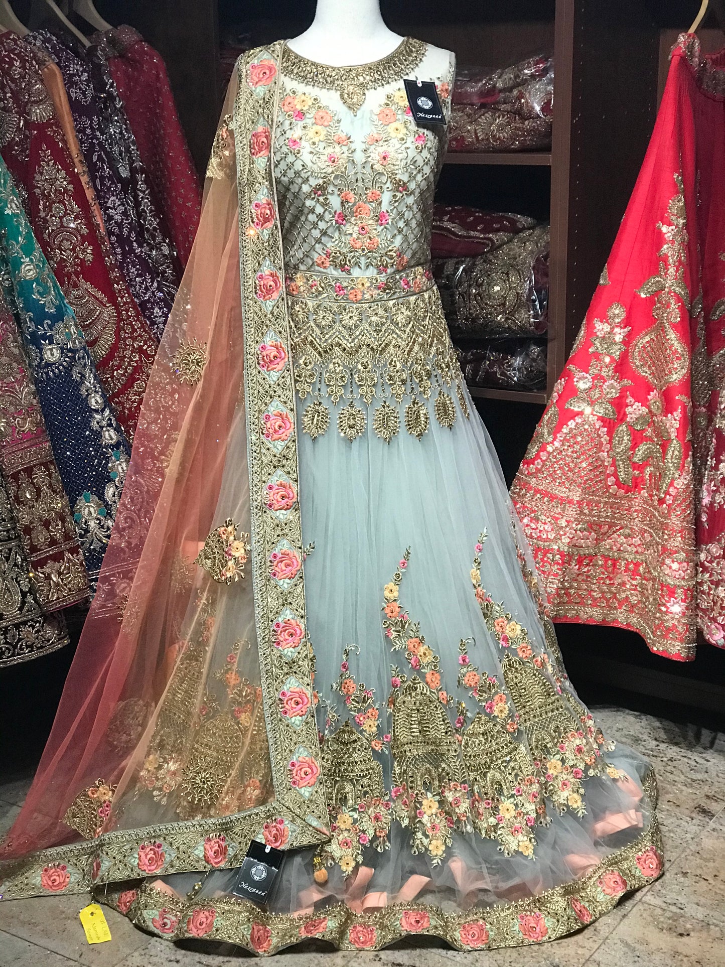 Grey Size 38 Net Anarkali