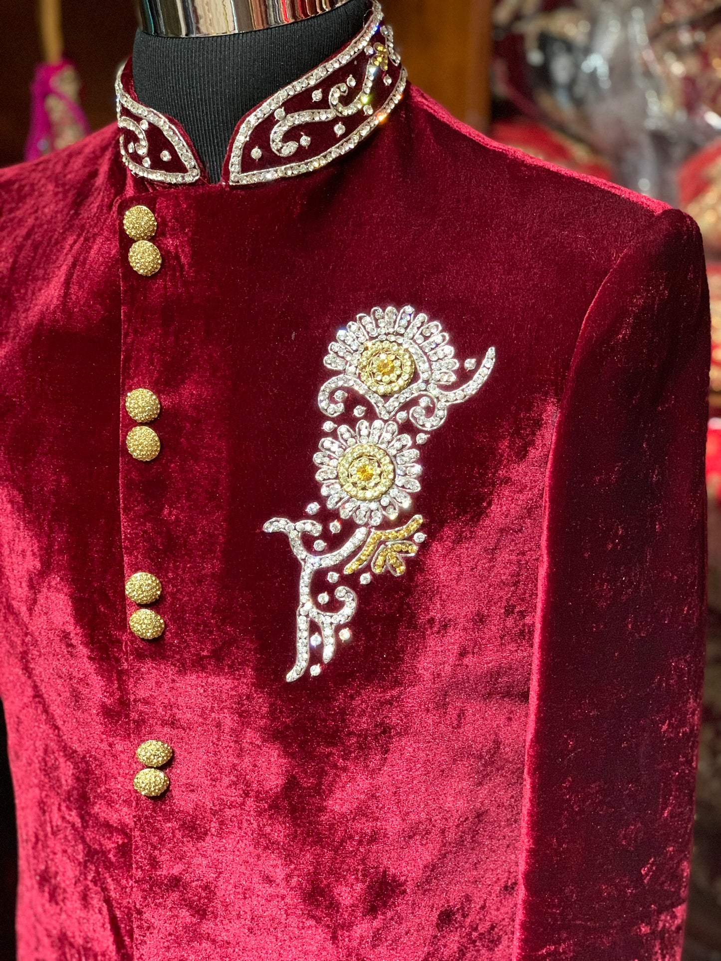 Asymmetric Velvet Sherwani