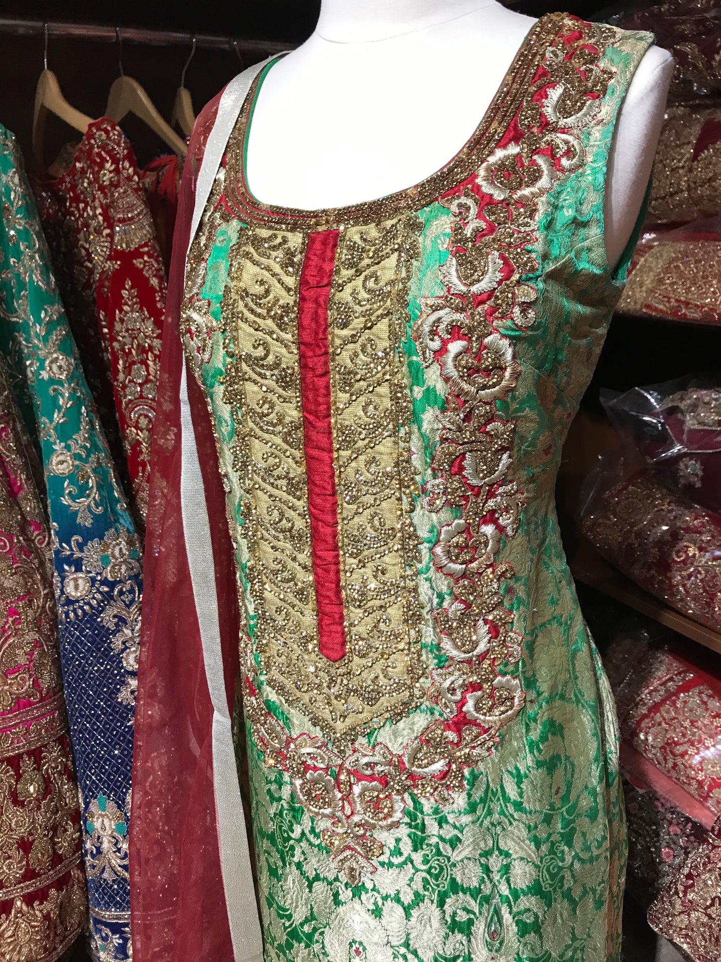 Green Maroon Size 38 Punjabi Suit