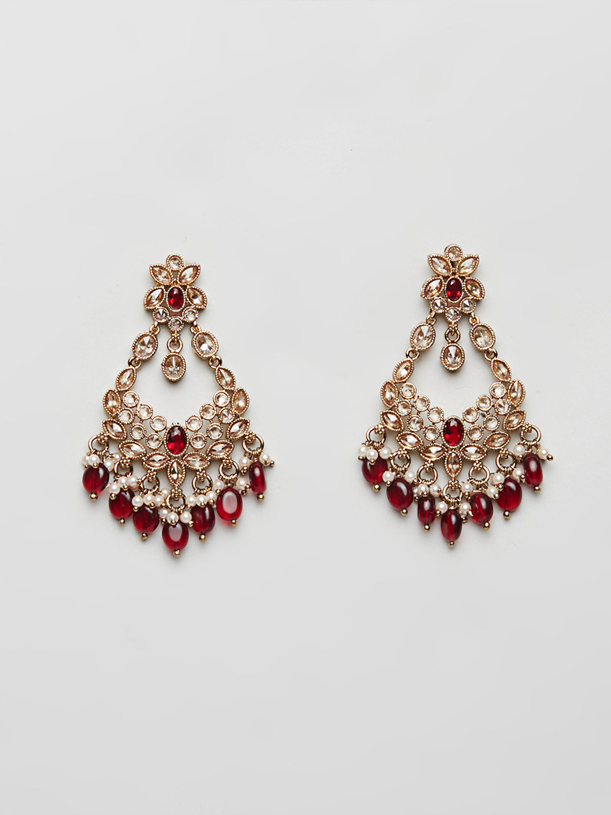 Kundan stone and pearl earrings (Dark Green Maroon and Ivory) — available in dark green, maroon, and ivory (view 3)