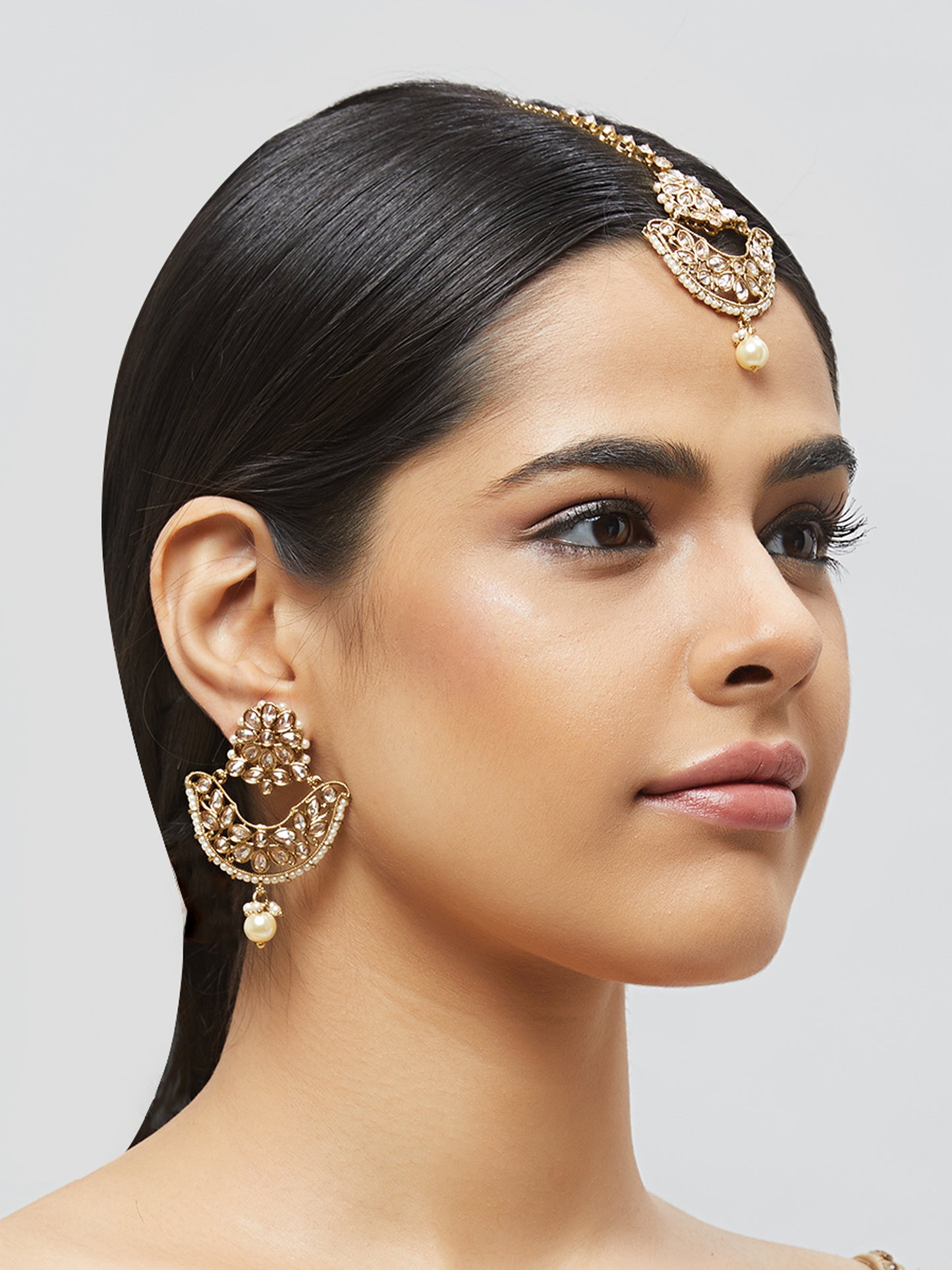 Kundan Pearl Earring with Mang Tikka ETD1