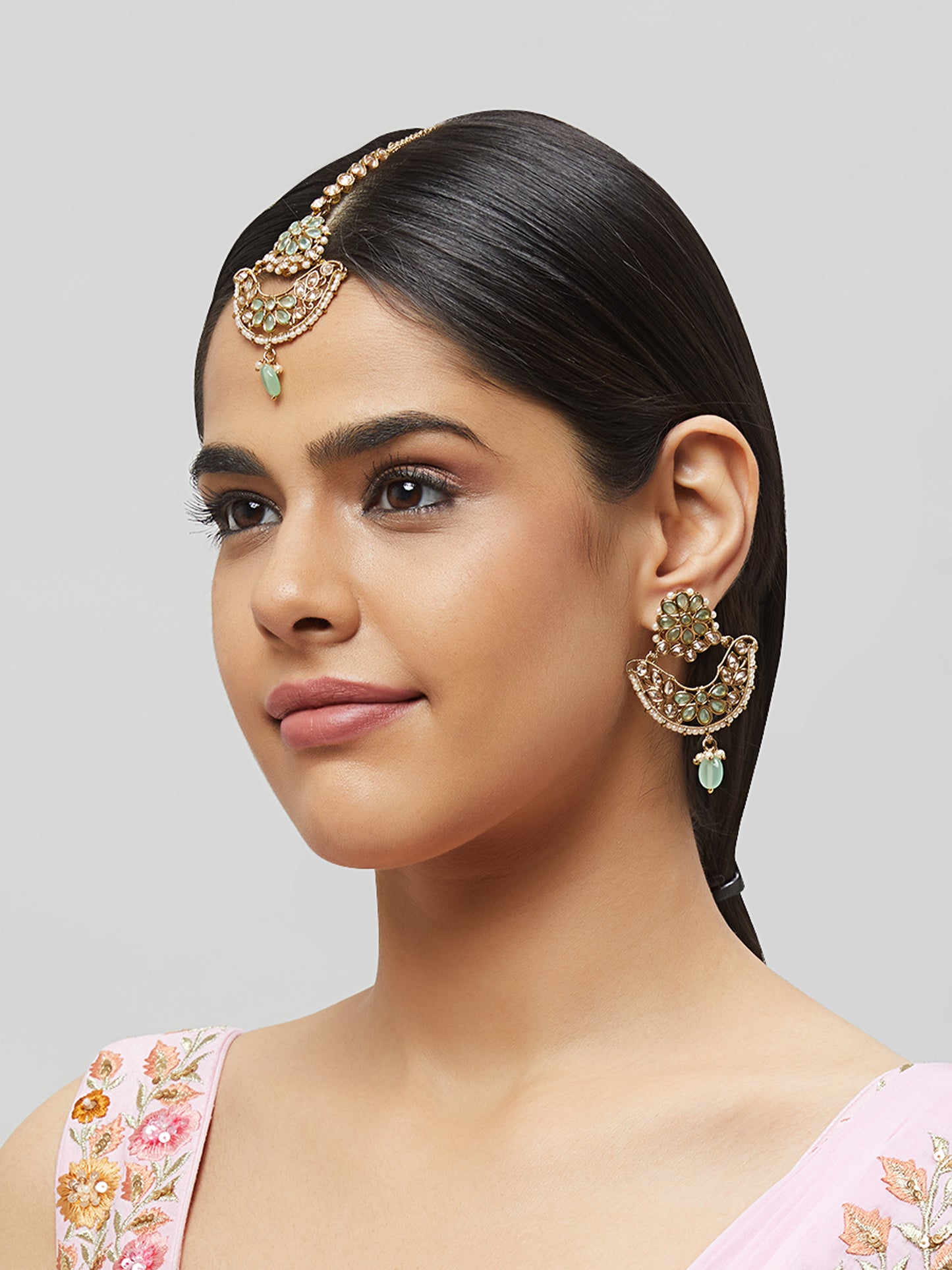 Kundan Pearl Earring with Mang Tikka ETD1