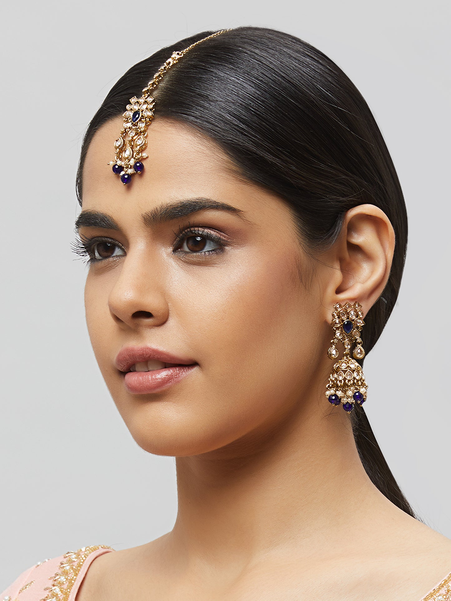 Kundan Pearl Earring with Mang Tikka ETD2