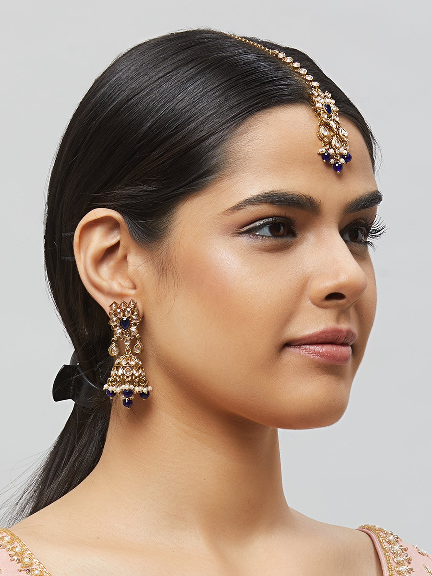 Kundan Pearl Earring with Mang Tikka ETD2