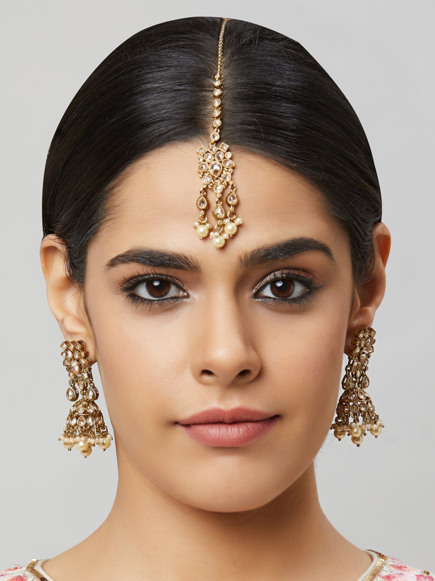 Kundan Pearl Earring with Mang Tikka ETD2