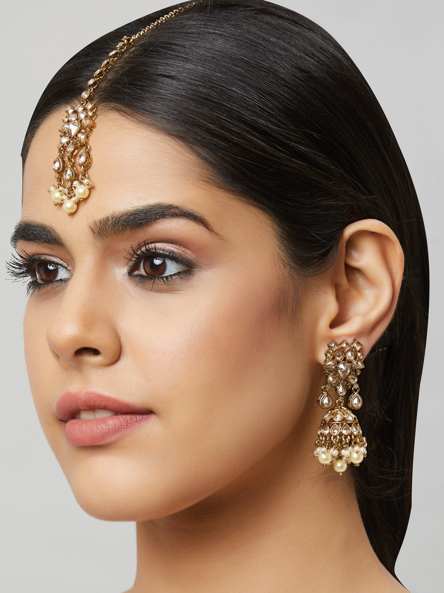 Kundan Pearl Earring with Mang Tikka ETD2