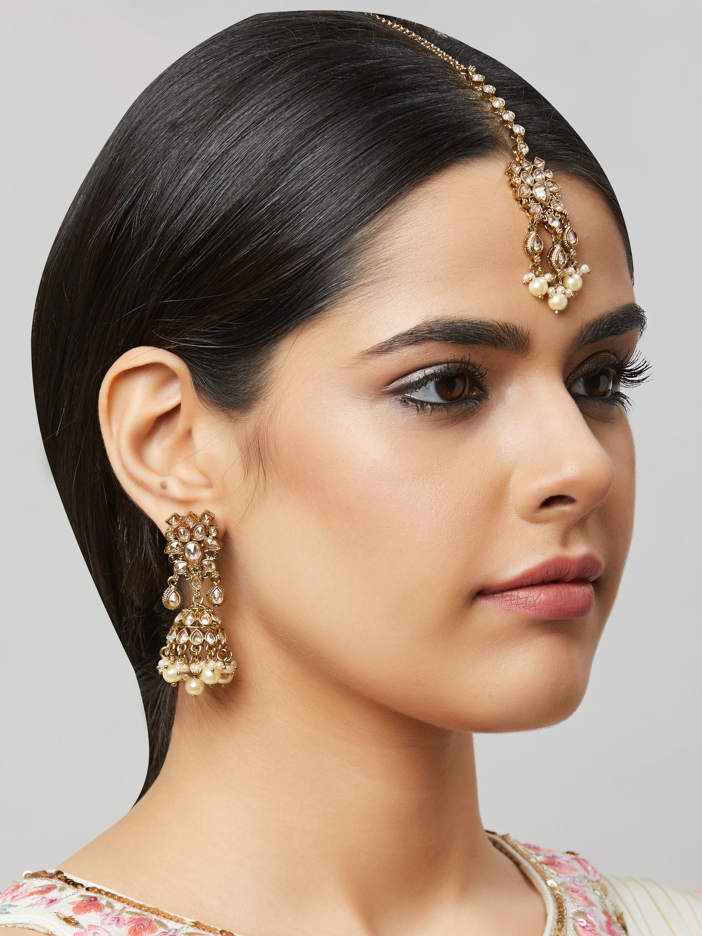 Kundan Pearl Earring with Mang Tikka ETD2