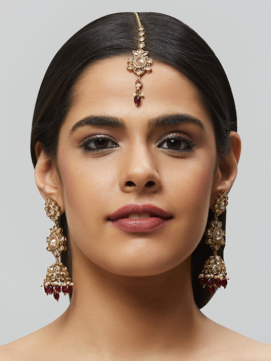 Kundan Pearl Earring with Mang Tikka ETD3