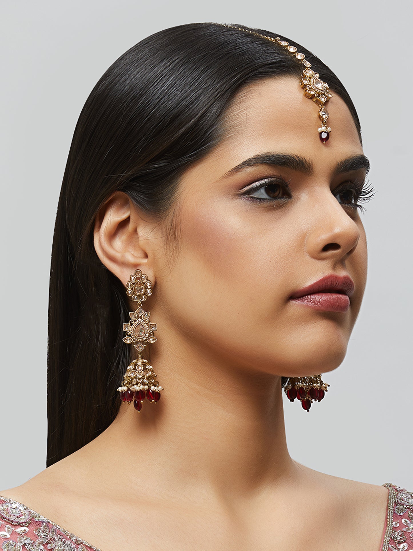 Kundan Pearl Earring with Mang Tikka ETD3