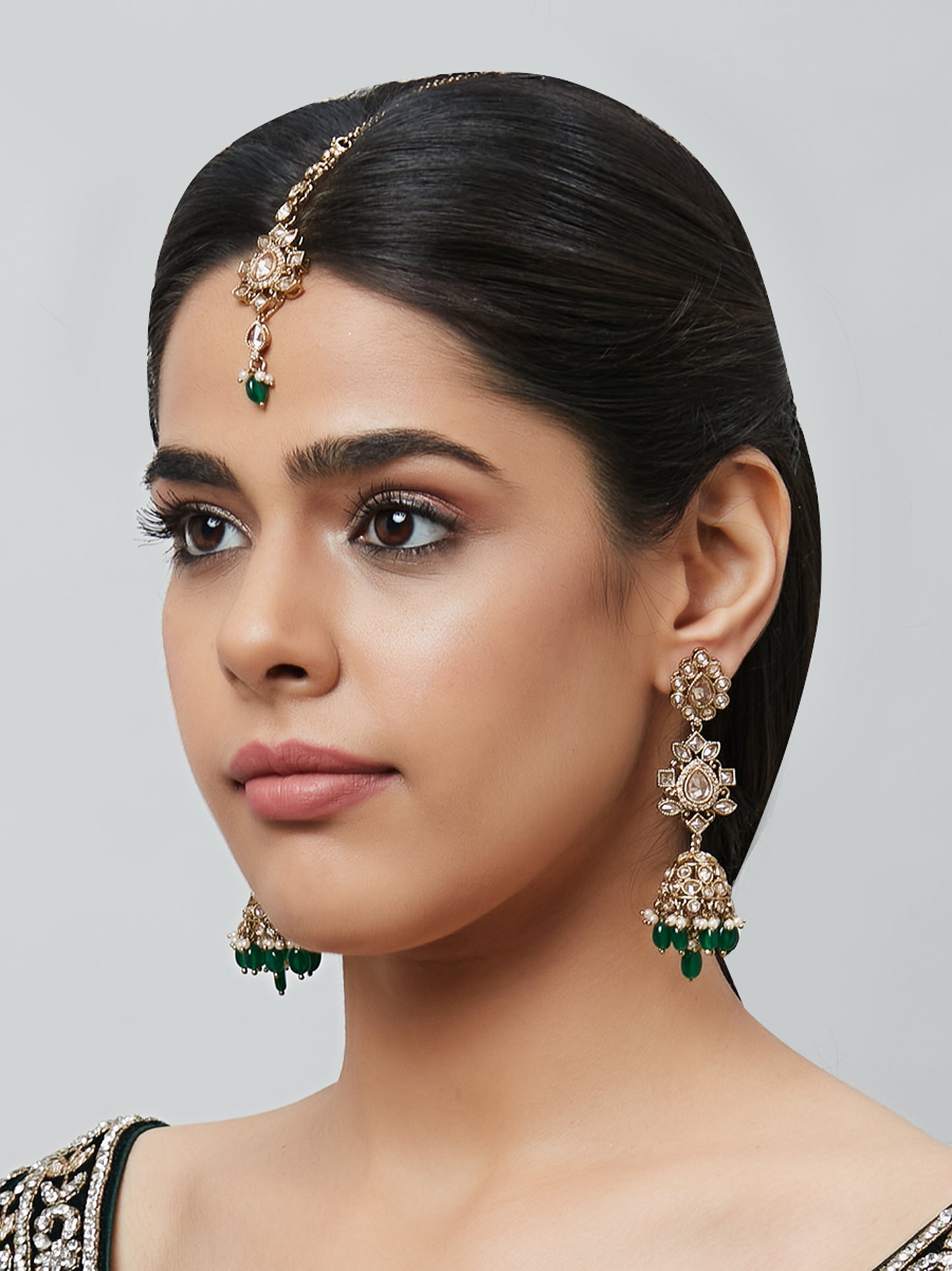 Kundan Pearl Earring with Mang Tikka ETD3