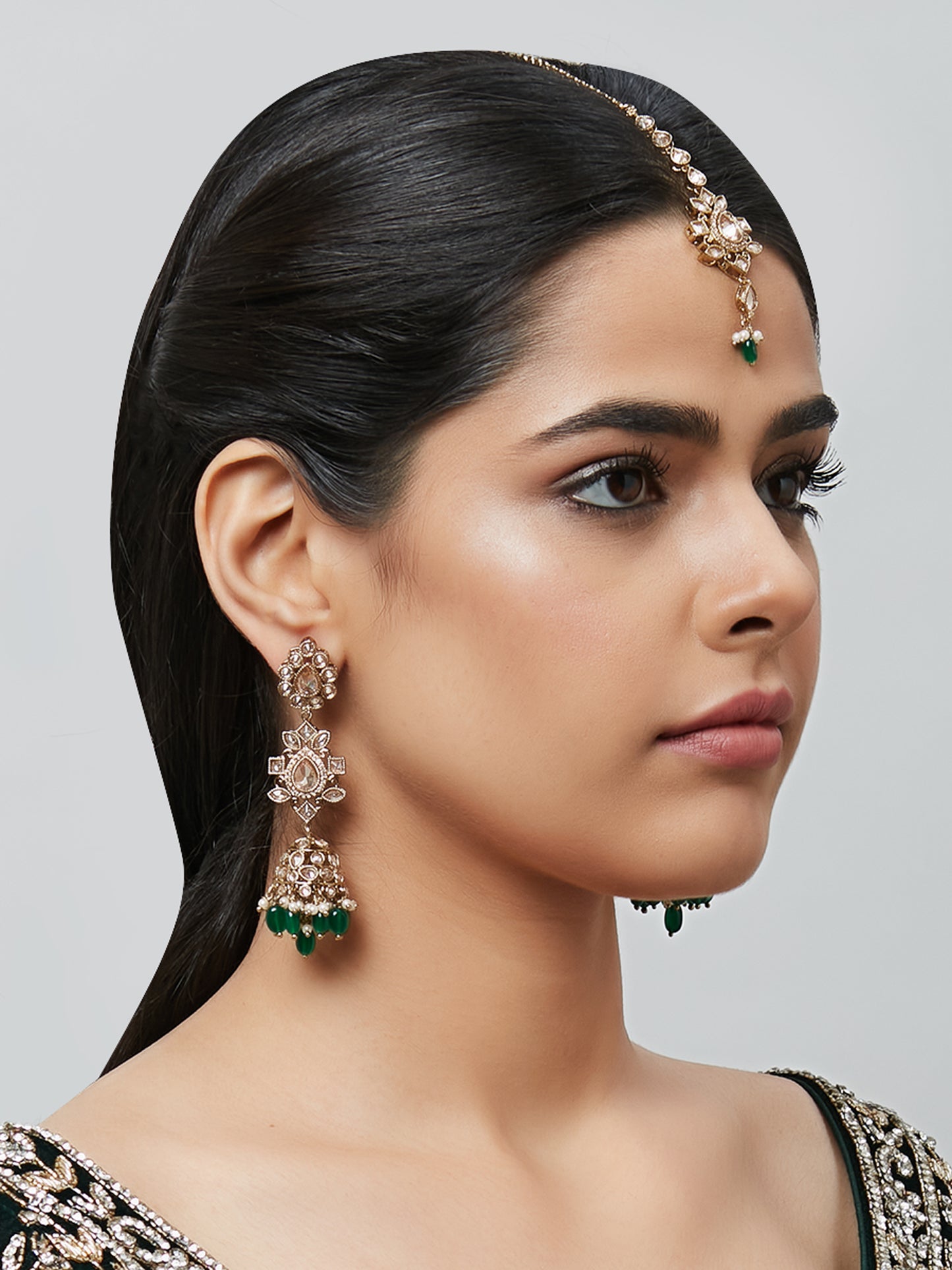 Kundan Pearl Earring with Mang Tikka ETD3