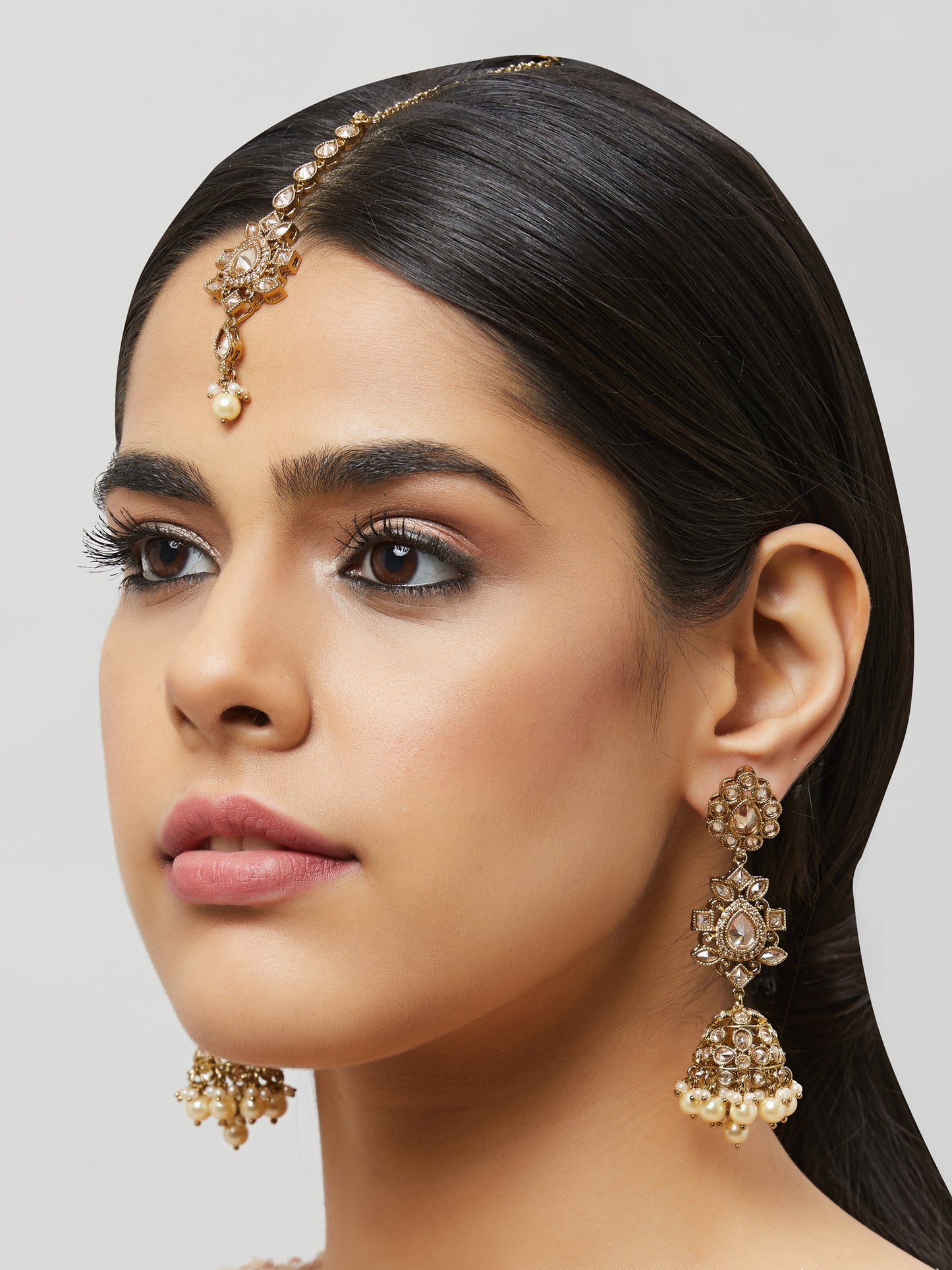 Kundan Pearl Earring with Mang Tikka ETD3