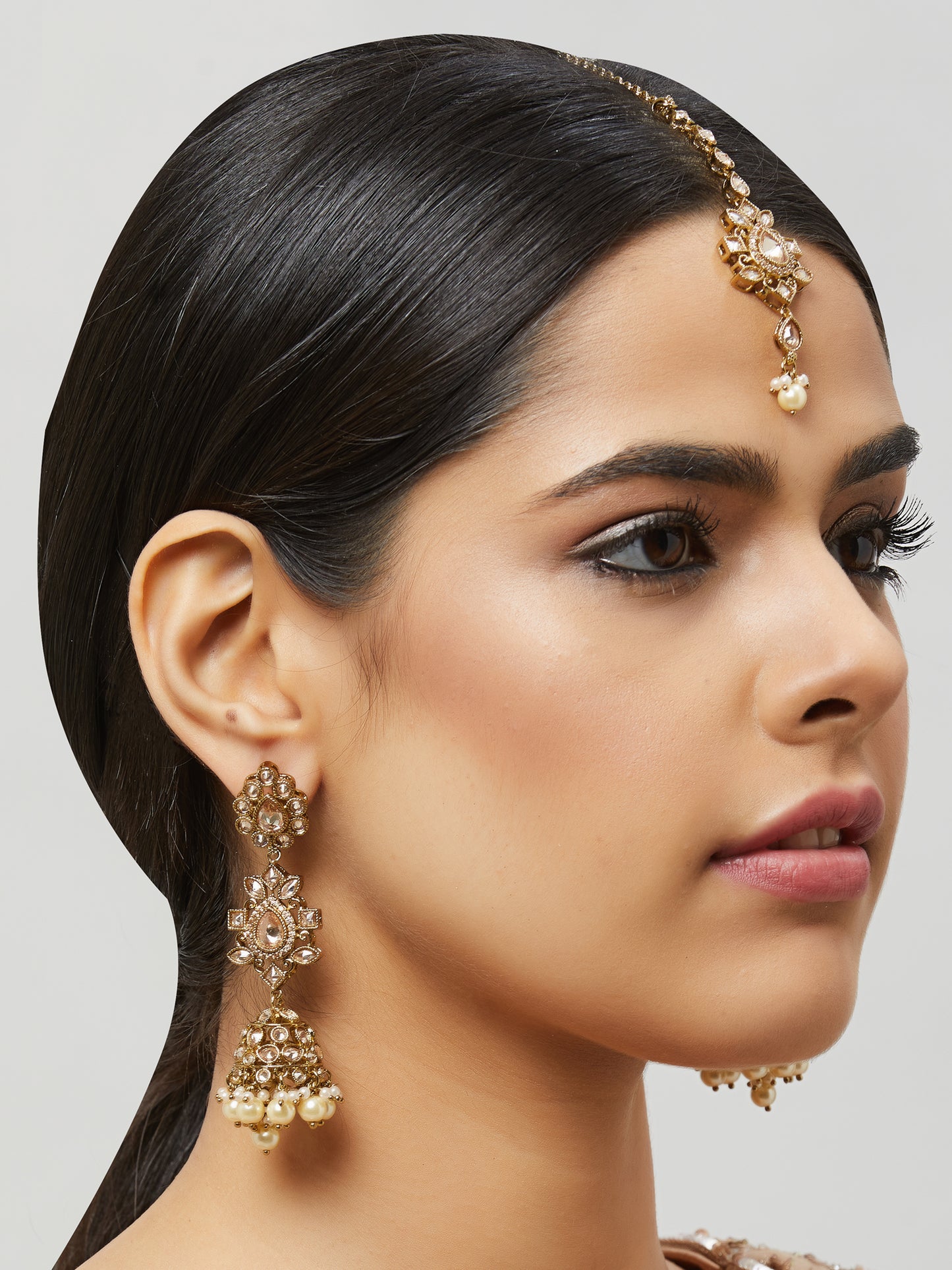 Kundan Pearl Earring with Mang Tikka ETD3