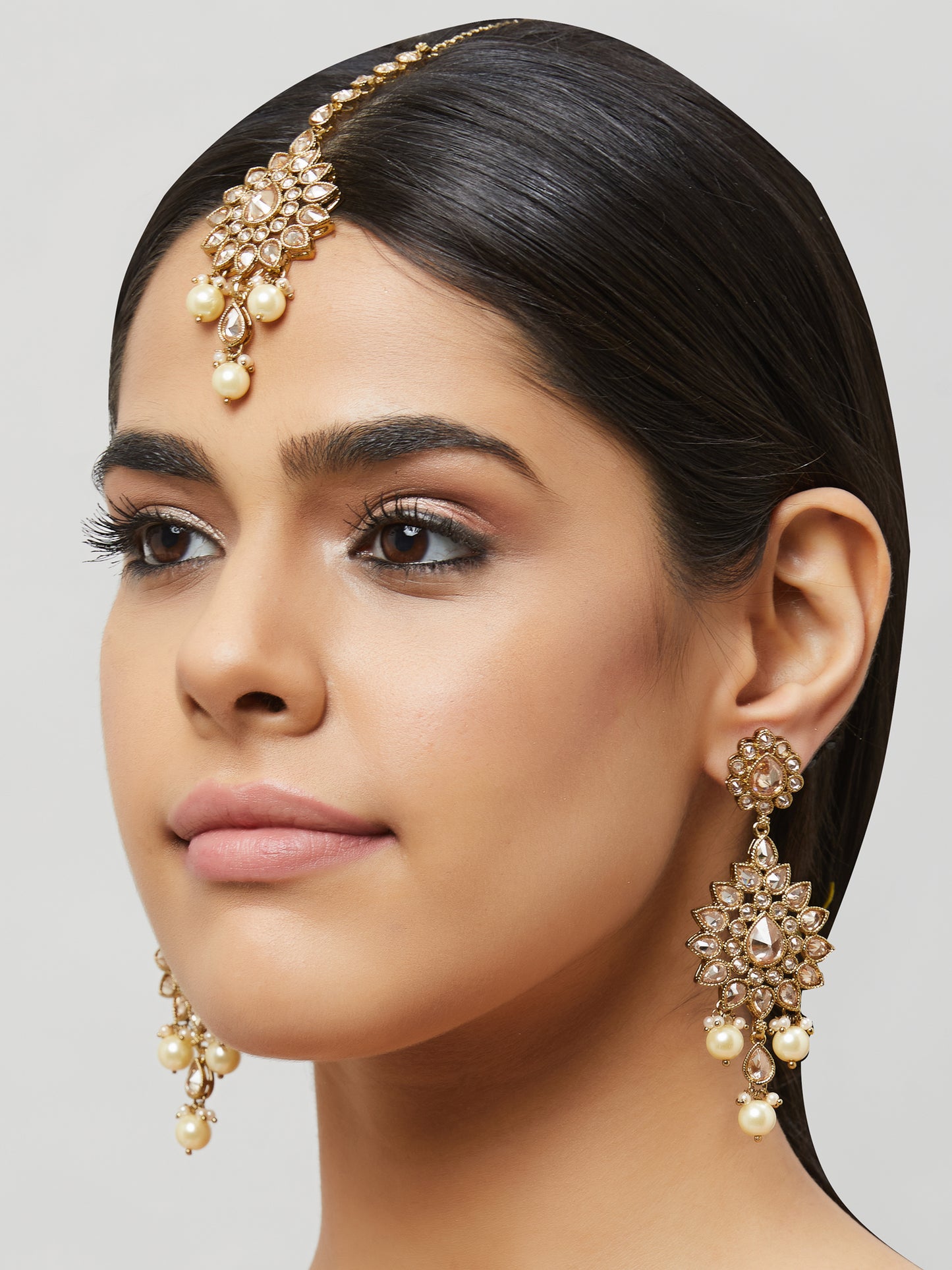 Kundan Pearl Earring with Mang Tikka ETD4