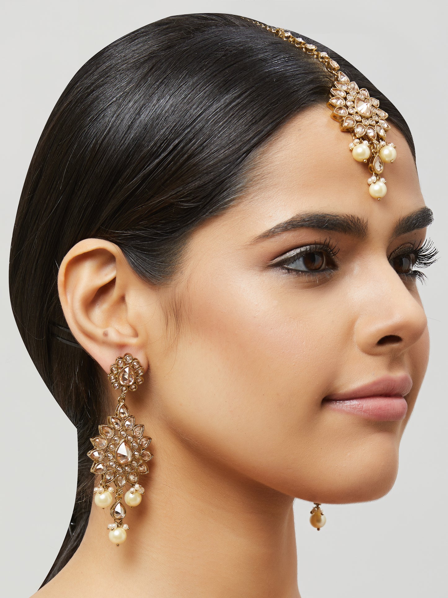 Kundan Pearl Earring with Mang Tikka ETD4