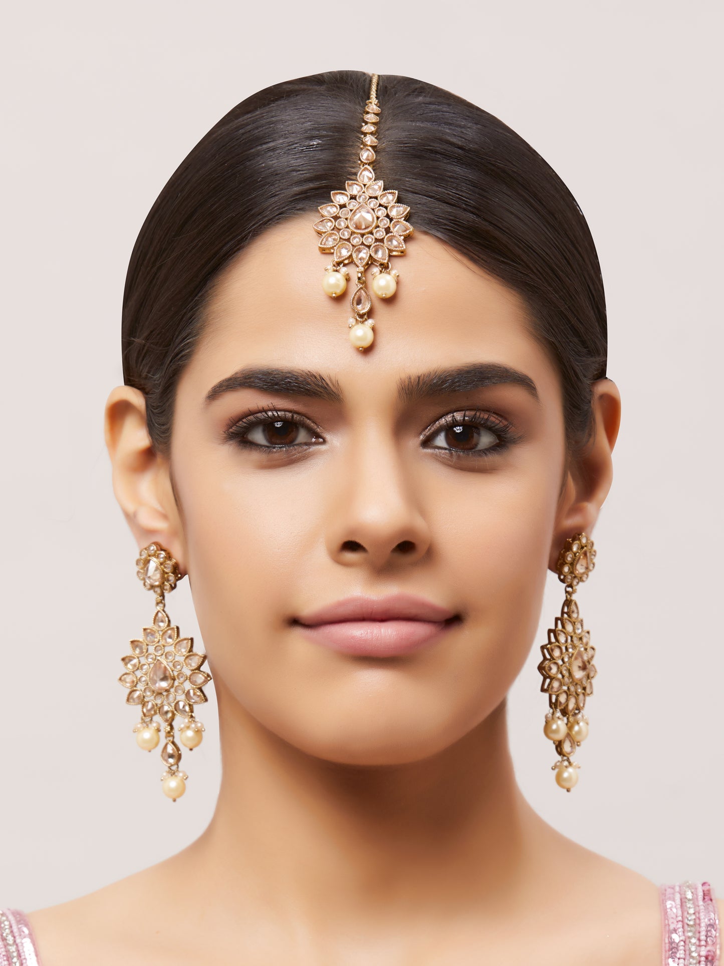 Kundan Pearl Earring with Mang Tikka ETD4