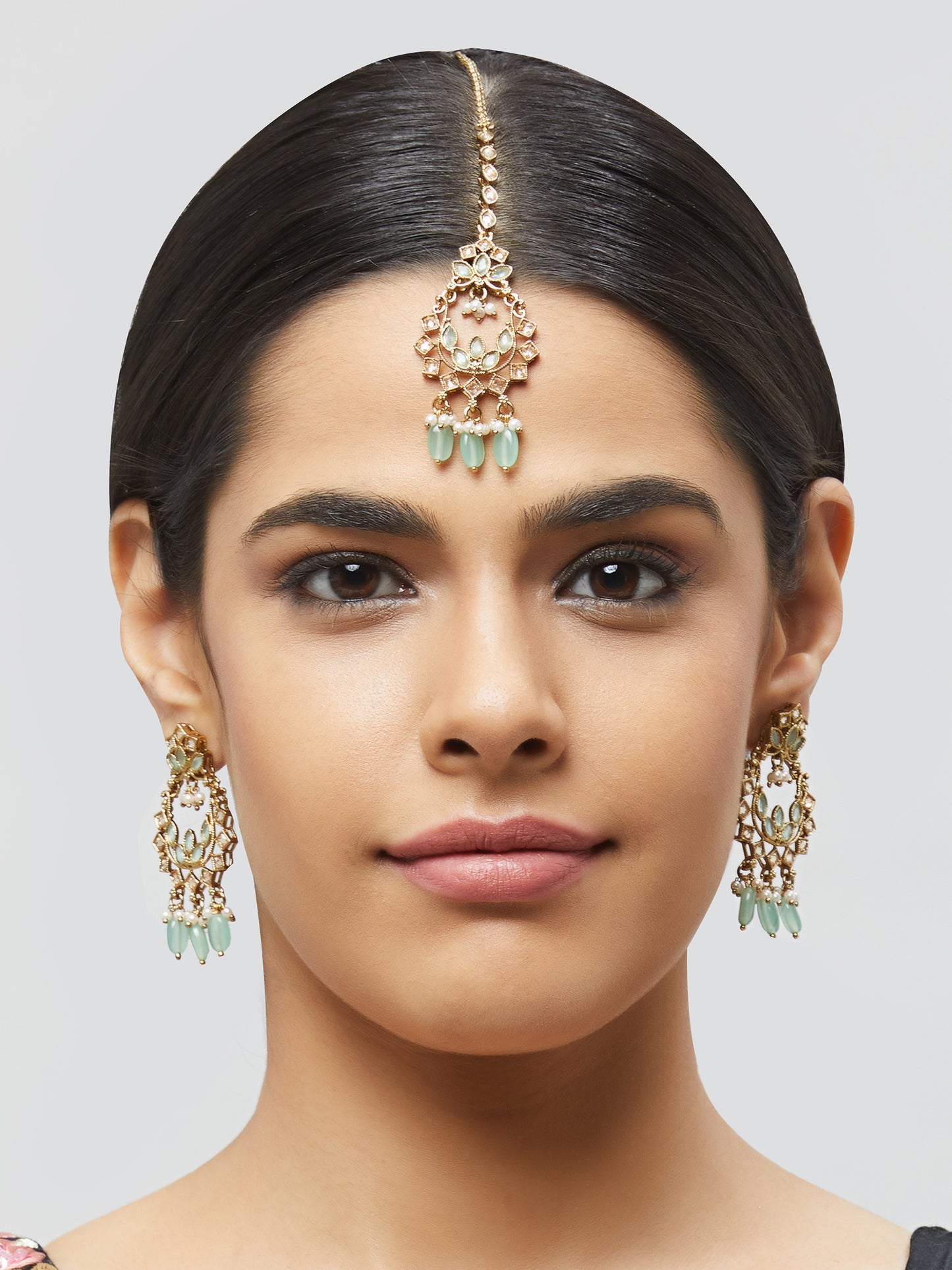 Kundan Pearl Earring with Mang Tikka ETD5